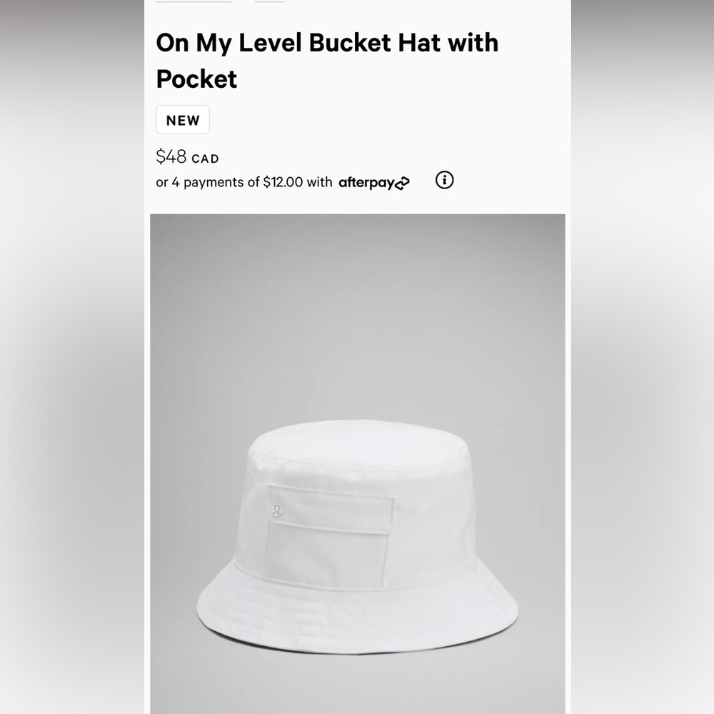 NWOT white bucket hat with pocket from Lululemon.